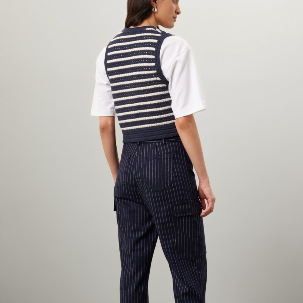 DUNST Navy and White Striped Crochet Vest - Picture 4 of 5